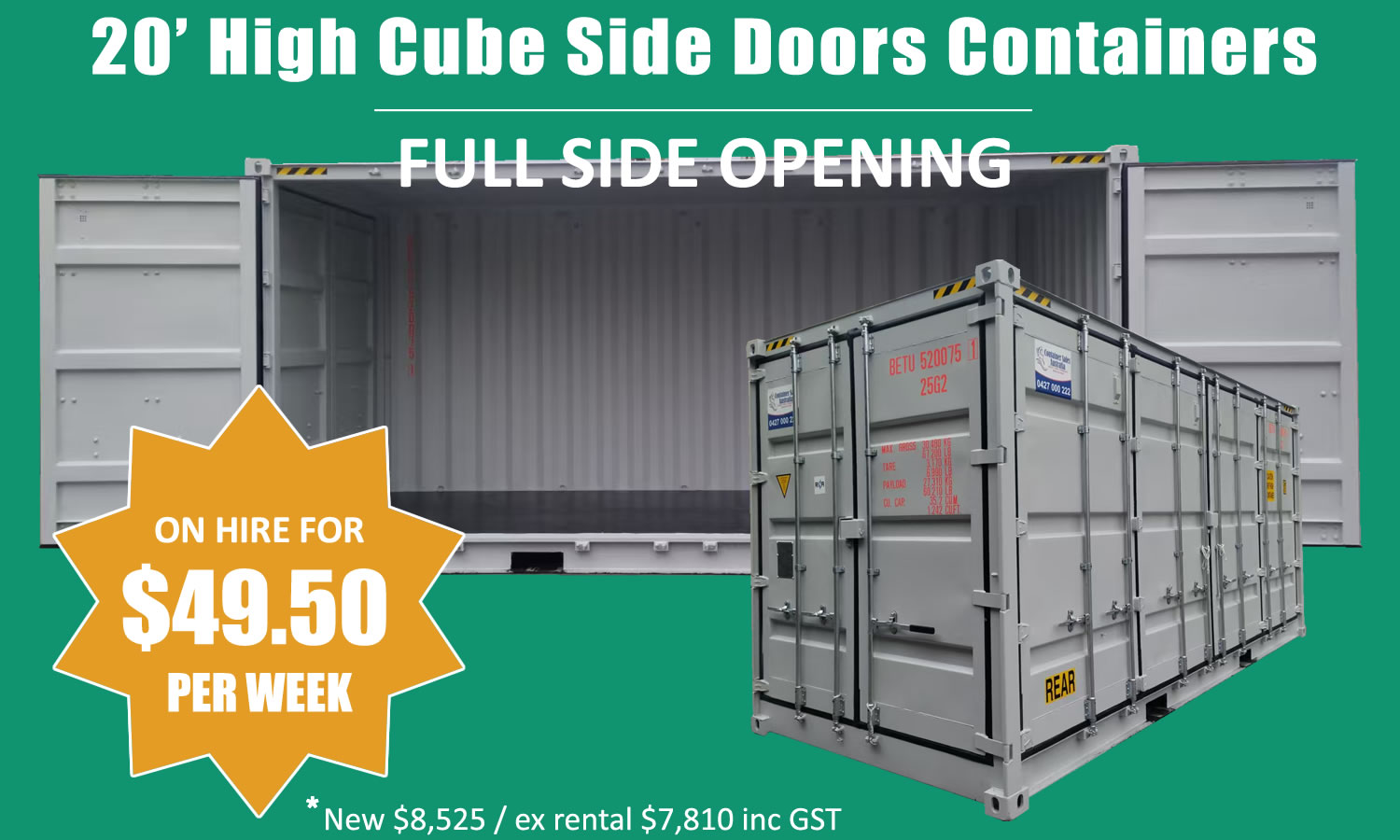 20ft HC Side Opening Containers on Hire & Sales Special for NSW