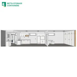 40ft high cube container home, layout and dimensions drawing, for sale Sydney