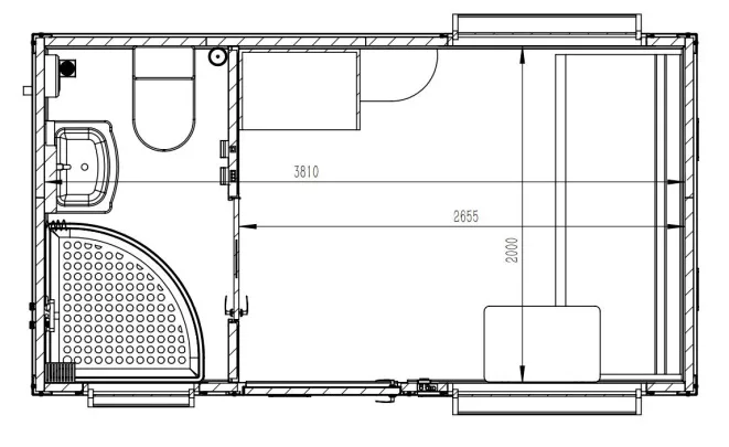 4m Accommodation Unit Floor Plan — Betta Storage Dimensioned floor plan of 4m accommodation unit with bathroom and sofa bed, Sydney