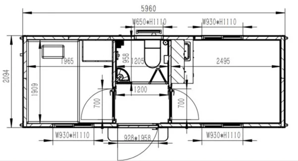 6m 2-Room Accommodation Unit Floor Plan — Betta Storage Floor plan of 6m two-room accommodation unit with kitchenette and ensuite, Sydney