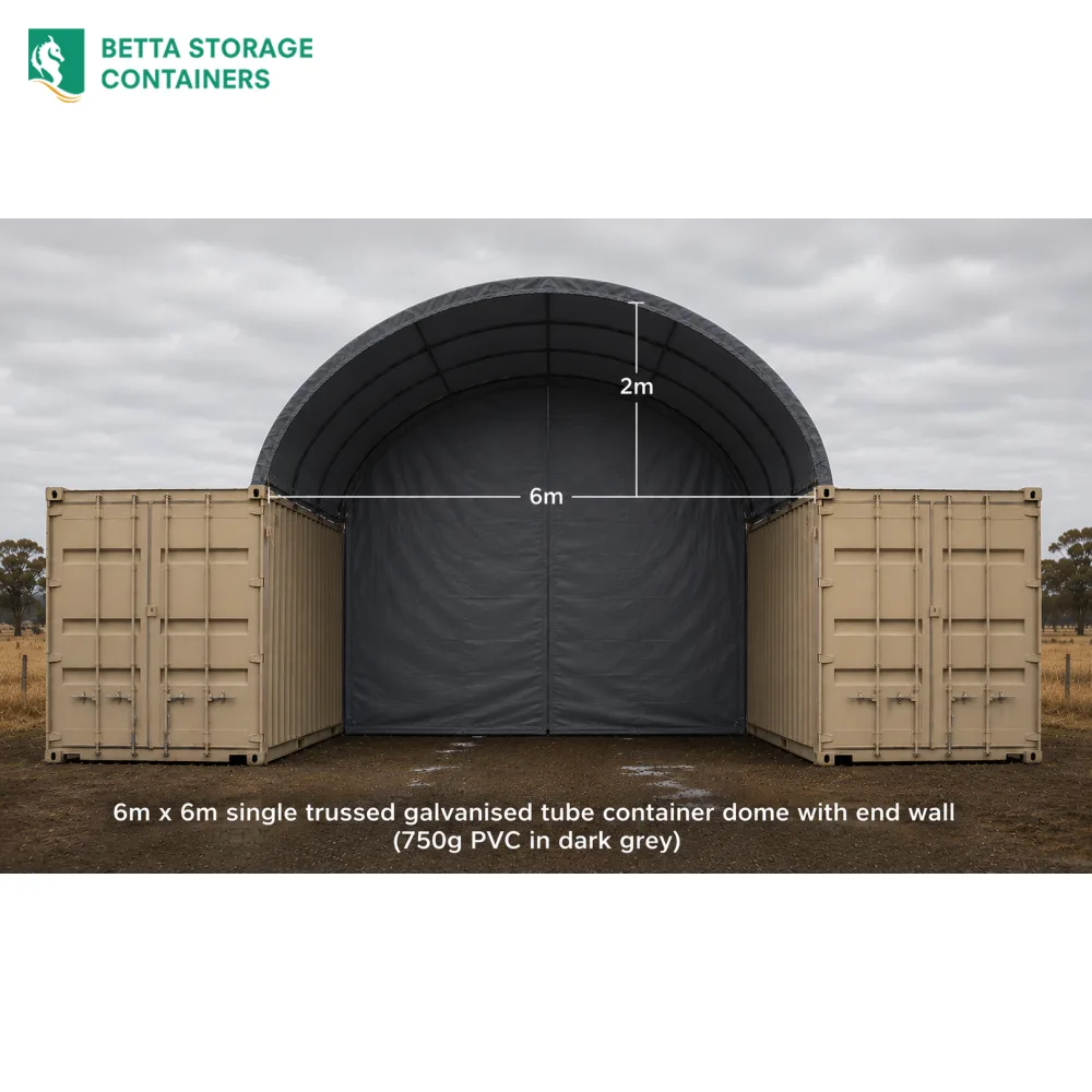 6x6m container dome shelter with end wall, with end wall, for sale Sydney
