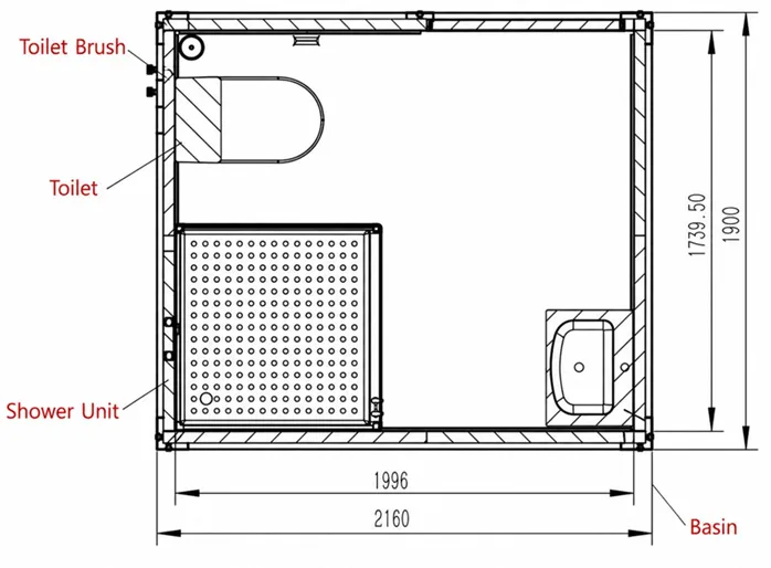 Portable Shower & Toilet Ensuite Floor Plan — Betta Storage Floor plan of portable ensuite with shower, toilet and basin, Sydney