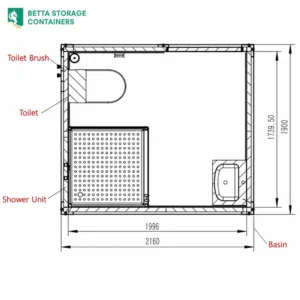 portable shower and toilet ensuite unit, layout and dimensions drawing, for sale Sydney